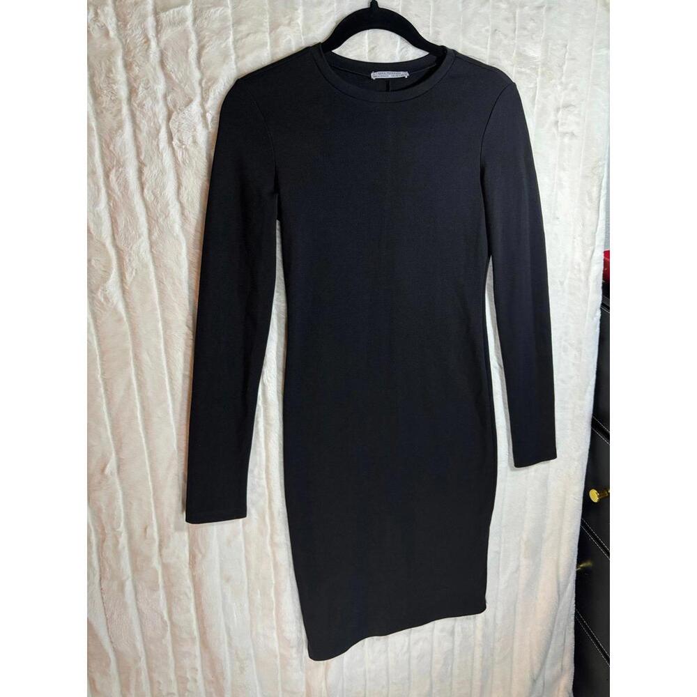 ZARA TRAFALUC Black Bodycon Midi Long Sleeve Dress Basic Classic Sleek Small